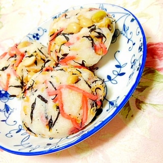 オオバコおから餅ｄｅ❤紅生姜＆サラダに豆！ひじき❤